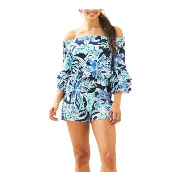 Lilly Pulitzer Calla Off The Shoulder Romper tropical Size L Multicolor - Picture 2 of 8
